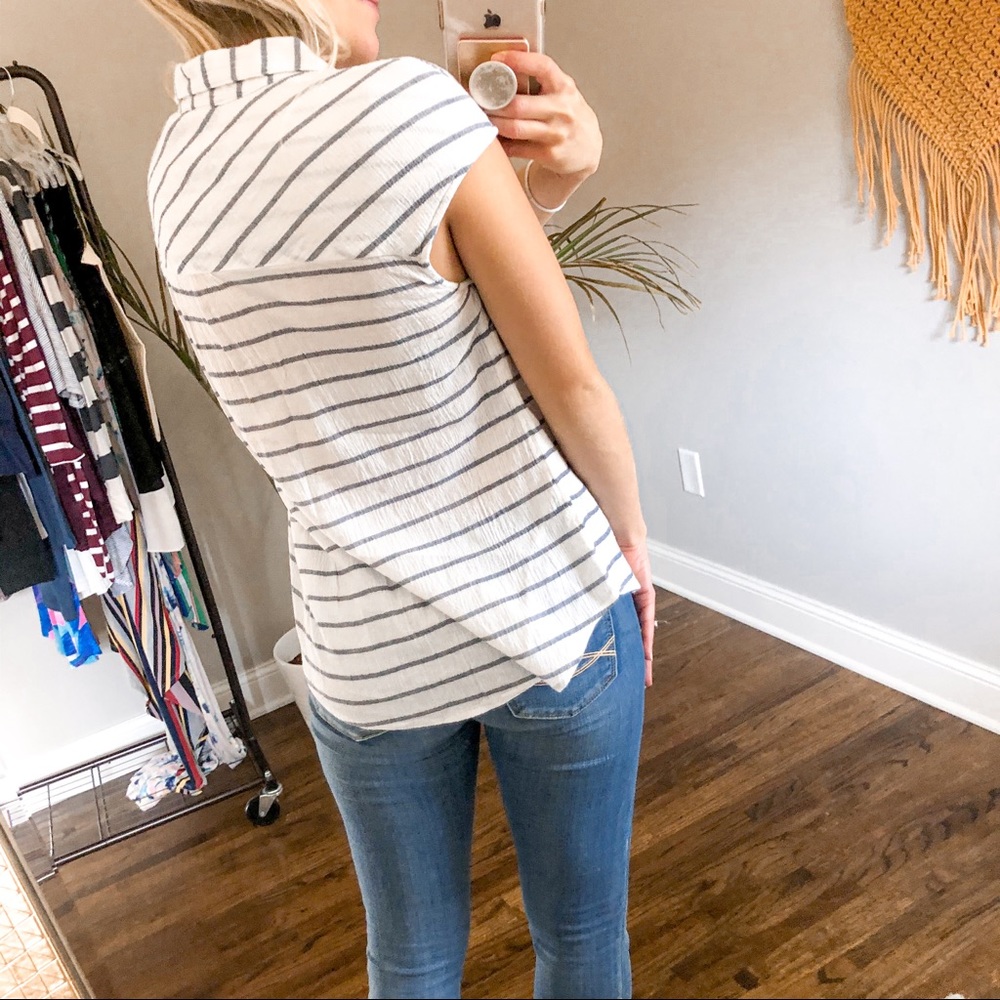 Merona Striped Cap Sleeve Shirt Top White/Gray S - Picture 7 of 11